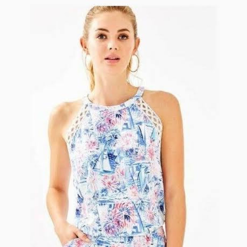 Lilly Pulitzer Lala Romper Crew Blue Tint Sea To Shining Sea Size XXS NWT $138